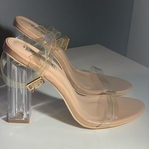 Trendy clear strap heels